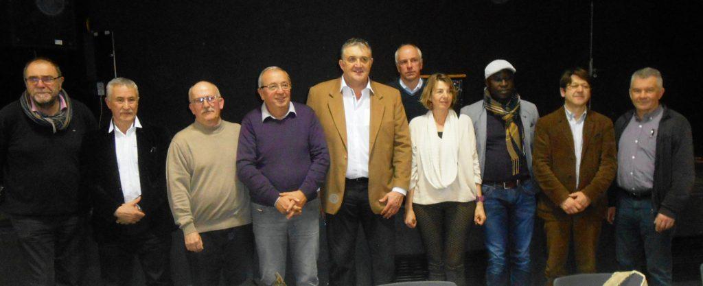 De gauche à droite : Michel Costes, Gabriel Espié, André Bories, Christian Vergnes, Jacques Barbezange, Jacky Vialettes, Anne Blanc, Simon Worou, Michel Artus et Jean Pierre Mazars